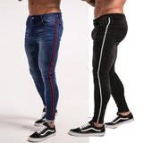 Slim Jeans Men Blue Tape Classic Hip Hop Stretch Jeans Skinny Fit Brand Biker Style Tight Jeans Taping Male