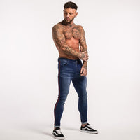 Slim Jeans Men Blue Tape Classic Hip Hop Stretch Jeans Skinny Fit Brand Biker Style Tight Jeans Taping Male