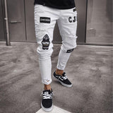 New Skinny Jeans men Streetwear Destroyed Ripped Jeans Homme Hip Hop Broken modis male Pencil Biker Embroidery Patch Pants