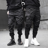 Men Ribbons Color Block Black Pocket Cargo Pants Harem Joggers Harajuku Sweatpant Hip Hop Trousers 2019 new hot sale