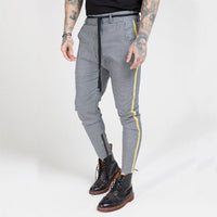 Casual Mens Chinos Cotton Slim Fit Men Pants Trousers Skinny Chinos Pants Grey Ankle Length Super Stretch Pant Plaid Side Stripe