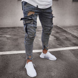 Mens Jeans Denim Pocket Pants Summer Autumn Thin Slim Regular Fit Straight Jeans Elasticity Stretchy Male