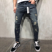 Jeans Men Mid Waist Casual Slim Ankle Length Skinny Jeans Men Streetwear Fashion Hole Ripped Jeans for Men calça masculina D40