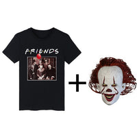 QZHIHE Horror Friends Pennywise Michael Myers Jason Voorhees Halloween Men T-Shirt Cotton Matching T-shirt