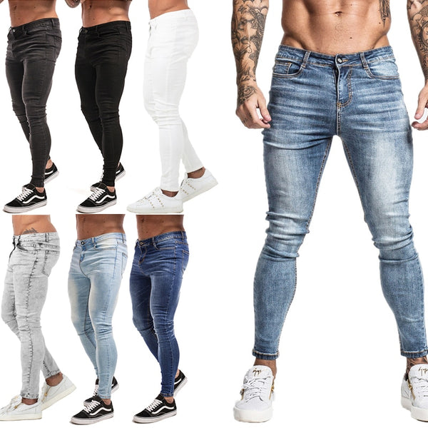 Mens Skinny Jeans 2019 Super Skinny Jeans Men Non Ripped Stretch Denim Pants Elastic Waist Big Size European W36 zm01