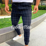 2019 sexy high wasit spring summer fashion pocket Men's Slim Fit Plaid Straight Leg Trousers Casual Pencil Jogger Casual Pants